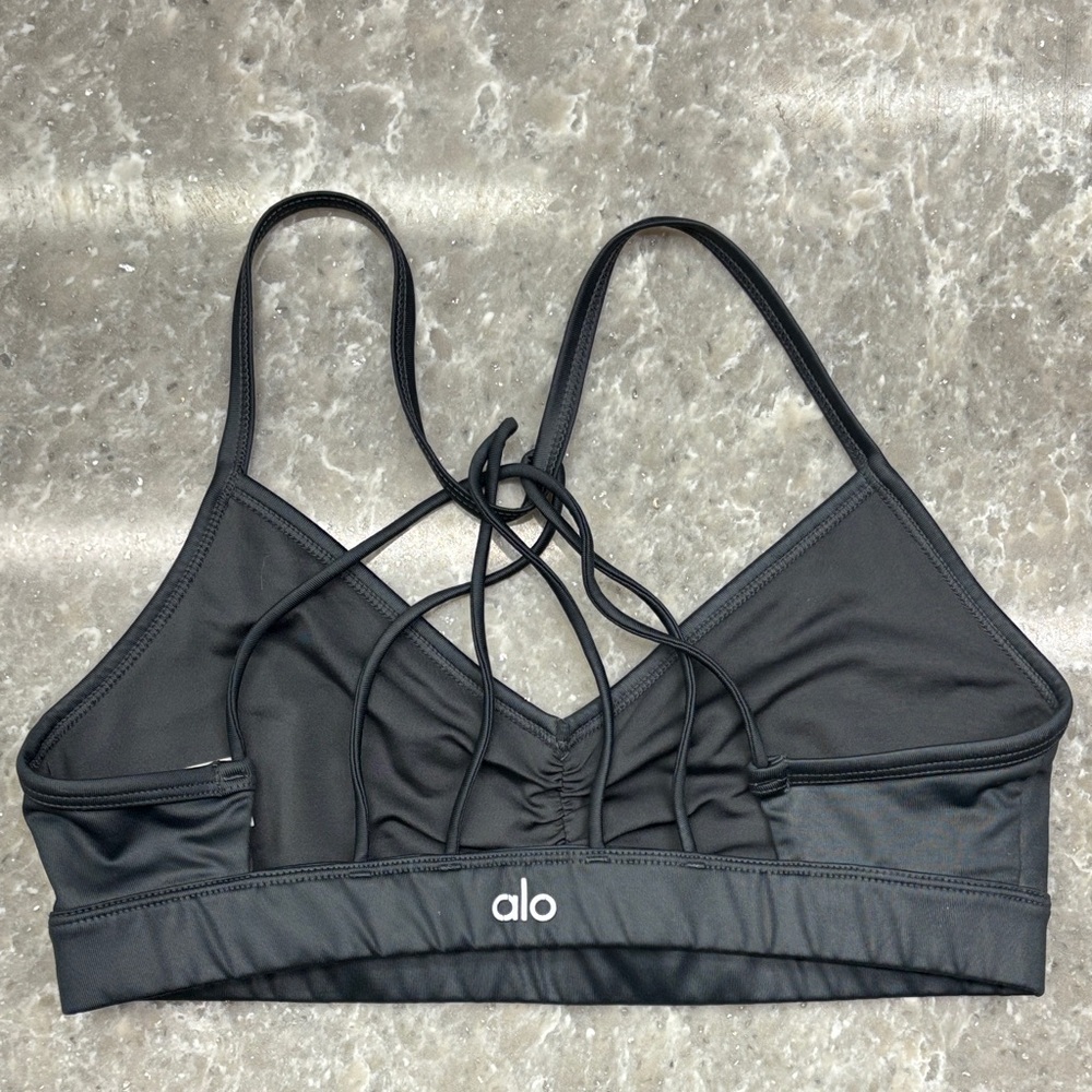 ALO Yoga Sunny Strappy Charcoal Athletic Bra